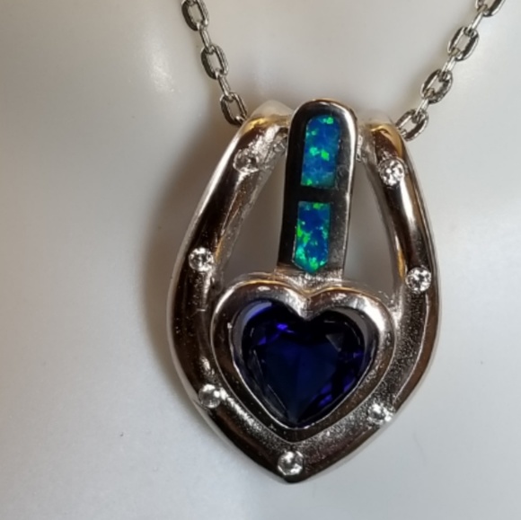 Gen 2ct Blue Sapphire/Australian Fire Opal Pendant